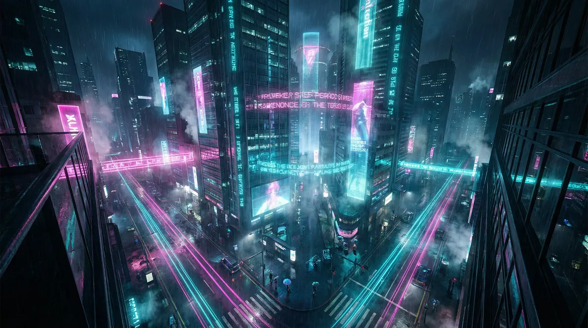 性瘾少女 竖屏短剧平台首页背景 - 赛博朋克都市夜景
